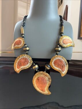 Handcrafted Mixed Metal Paisley Pendant Necklace - Gold & Copper
